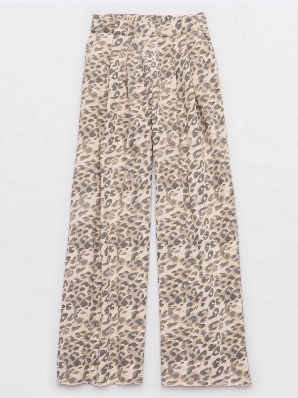 aerie Wide Leg Leopard Print Pants in Beige and Taupe